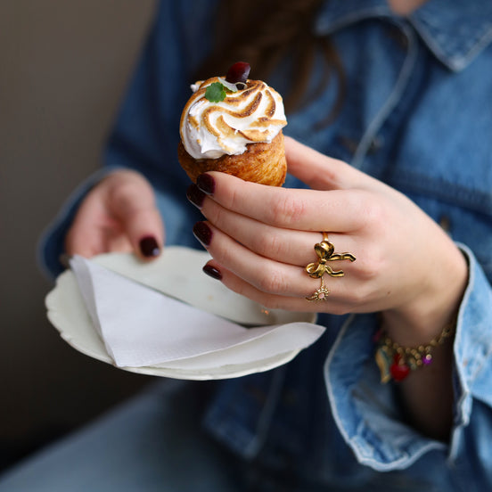 Stainless steel ring goud - rozenkwarts zon