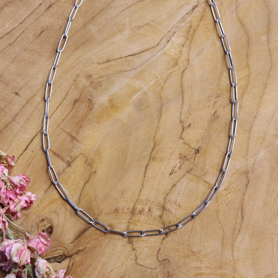 Stainless steel ketting zilver - paperclip