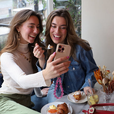 Telefoonkoord - roze bloemen goud