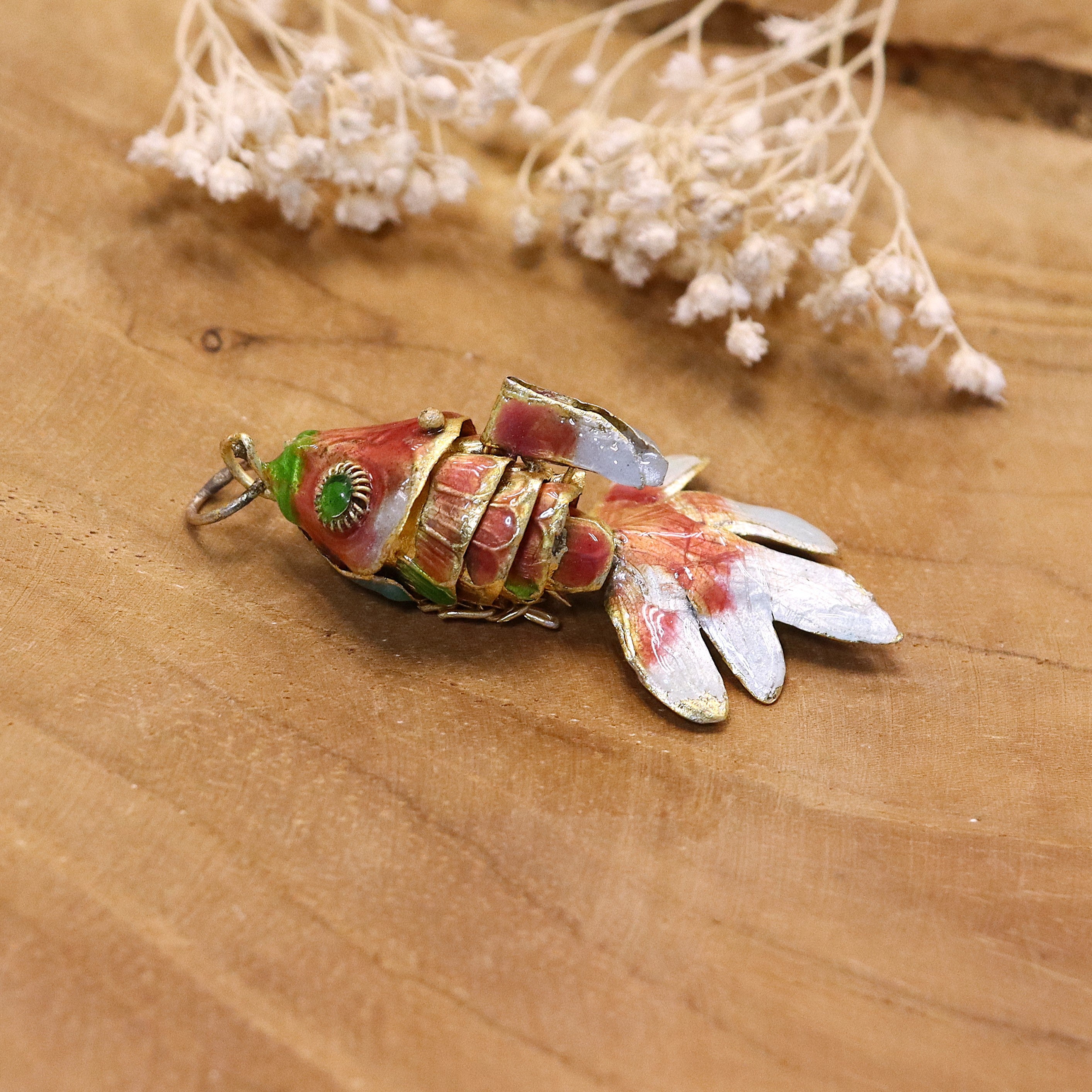 Halskettenanhänger - Cloisonné Fisch rosa