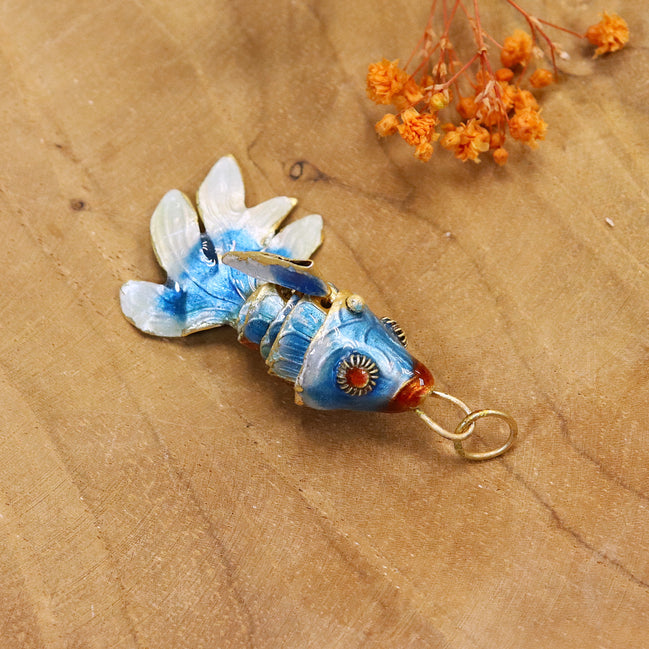 Necklace charm - cloisonne fish light blue