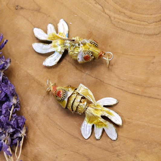 Necklace charm - cloisonne fish gold