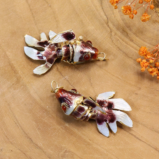 Necklace charm - cloisonne fish eggplant