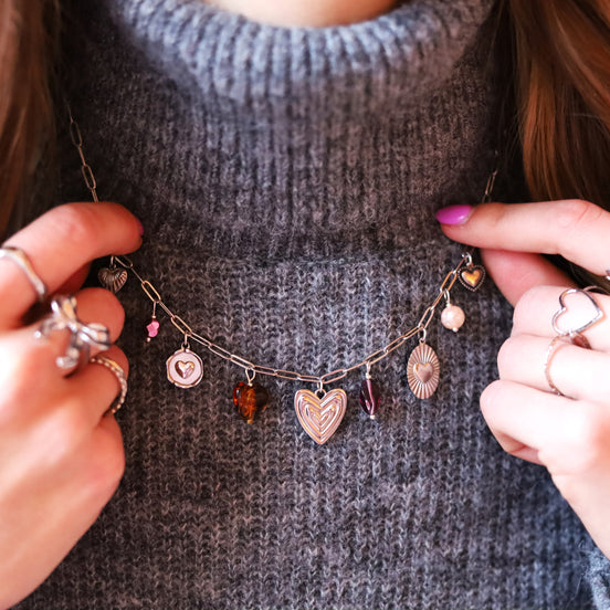 Stainless steel bedelketting - met glaskralen zilver