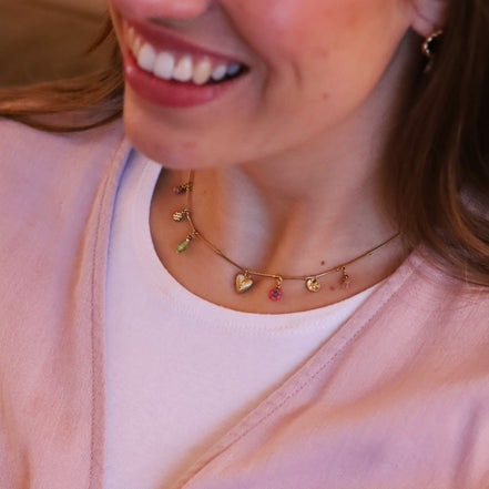 Stainless steel ketting - met bedeltjes