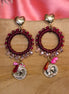 Statement earrings - with heart and coin burgundy
