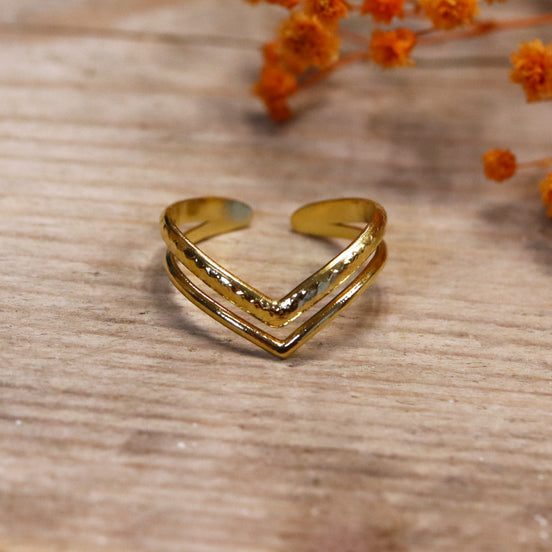 Stainless steel ring goud - sierlijke V vorm