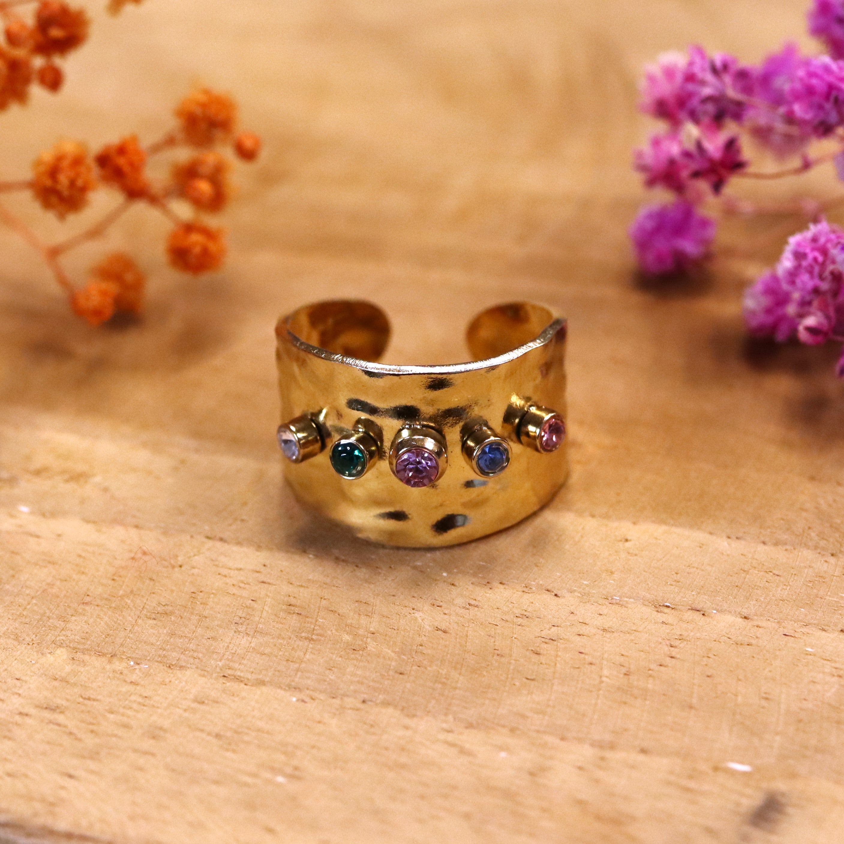 Stainless steel ring gold - with swarovski