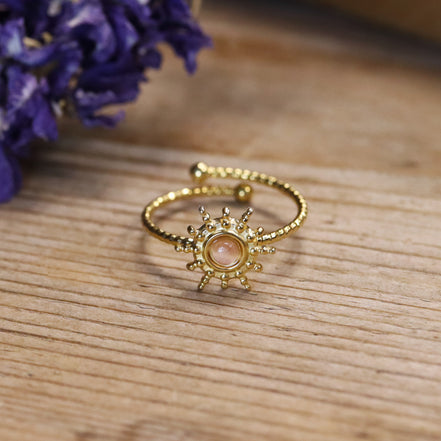 Stainless steel ring goud - rozenkwarts zon