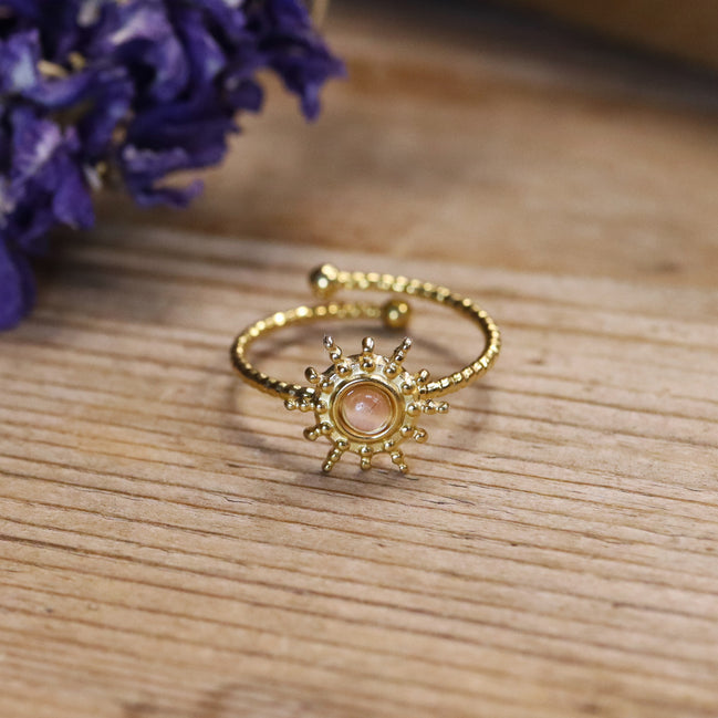 Stainless steel ring goud - rozenkwarts zon