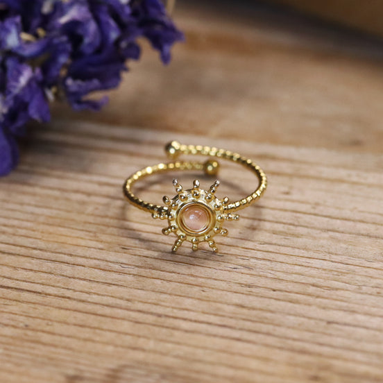 Stainless steel ring goud - rozenkwarts zon