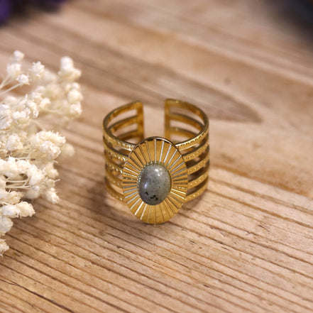 Stainless steel ring goud - labradoriet