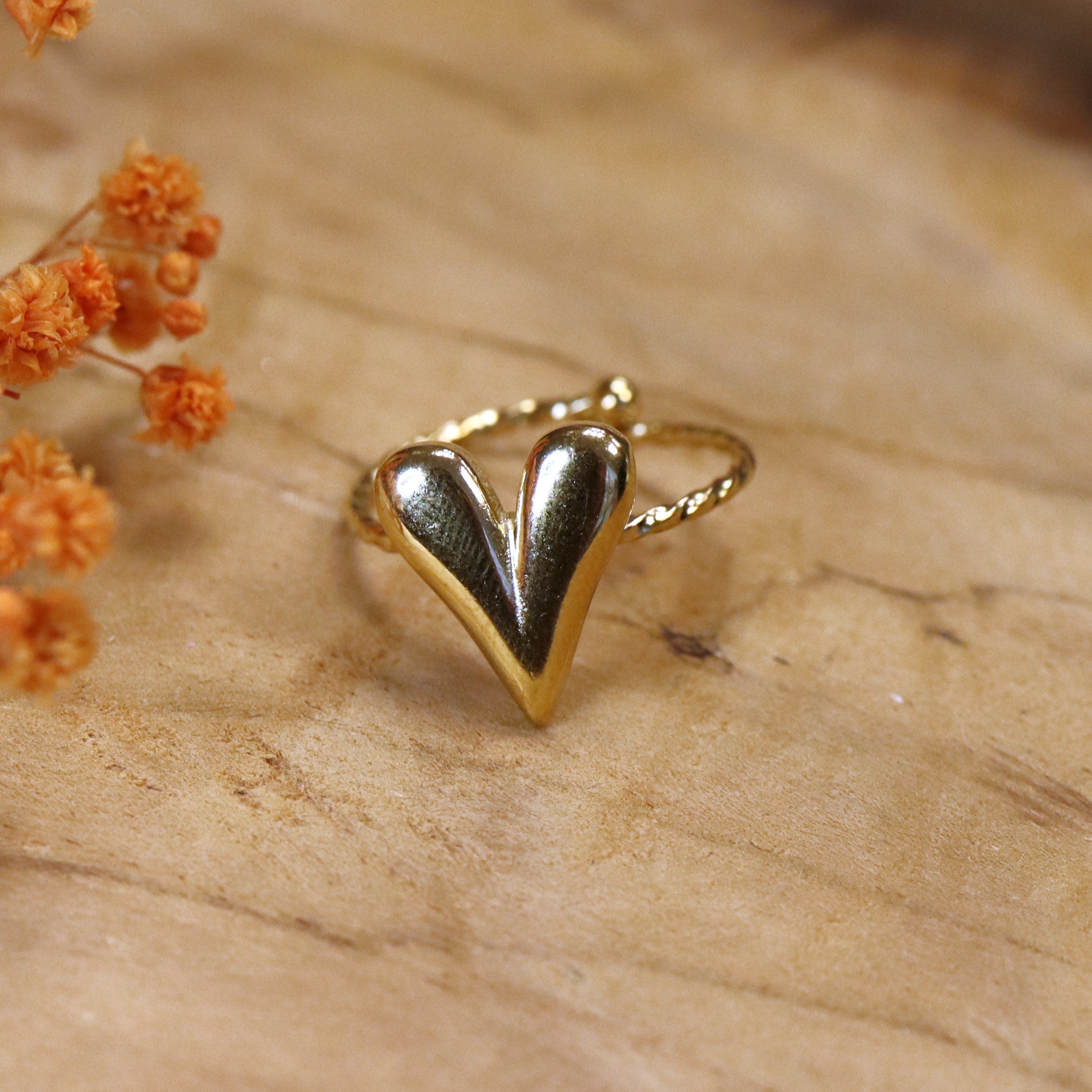 Stainless steel ring gold - heart