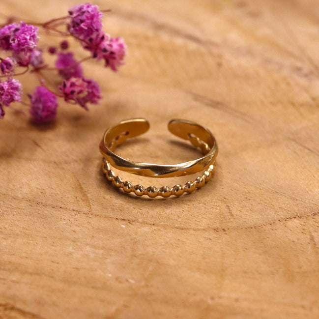 Stainless steel ring goud - golf en bolletjes