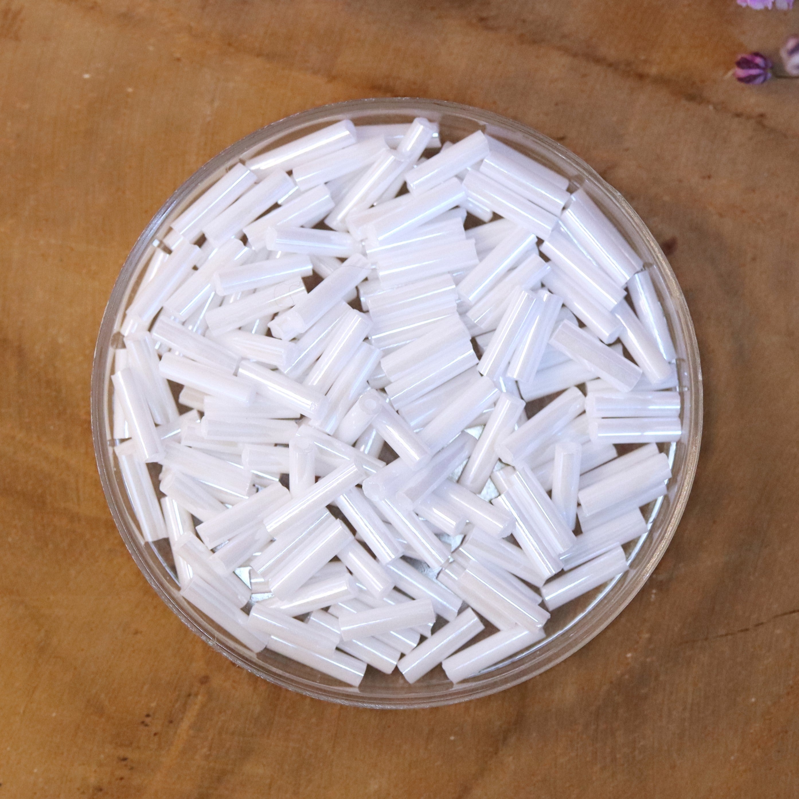 Bugle beads white 5 grams