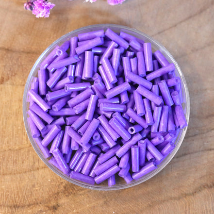 Bugle beads dyed purple 5 grams