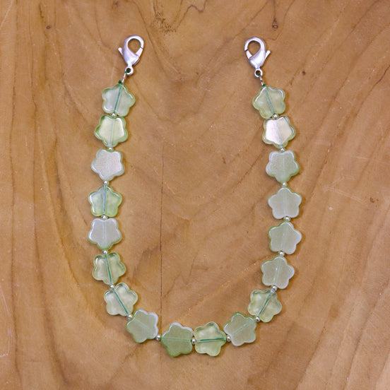 Telefoonkoord - groene bloemen zilver