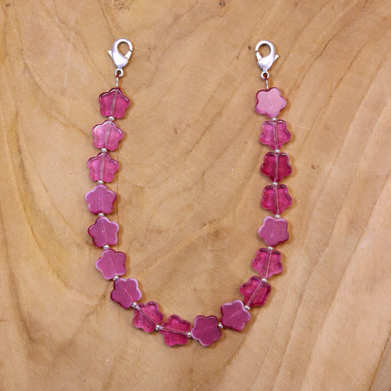 Telefoonkoord - roze bloemen zilver