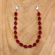 Telefoonkoord - rode glaskralen zilver