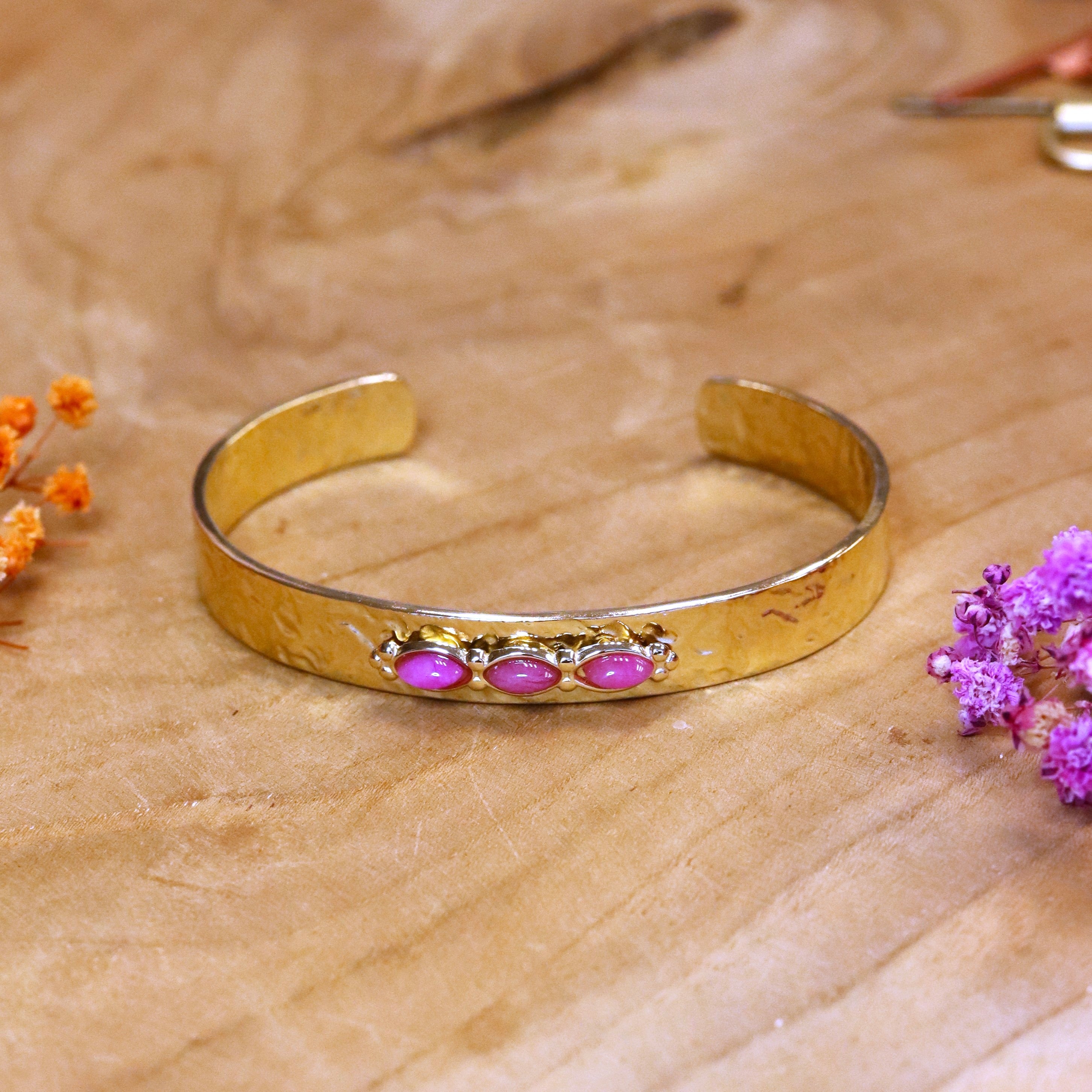 Stainless steel armband - bangle met cherry quartz