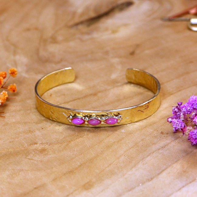 Stainless steel armband - bangle met cherry quartz