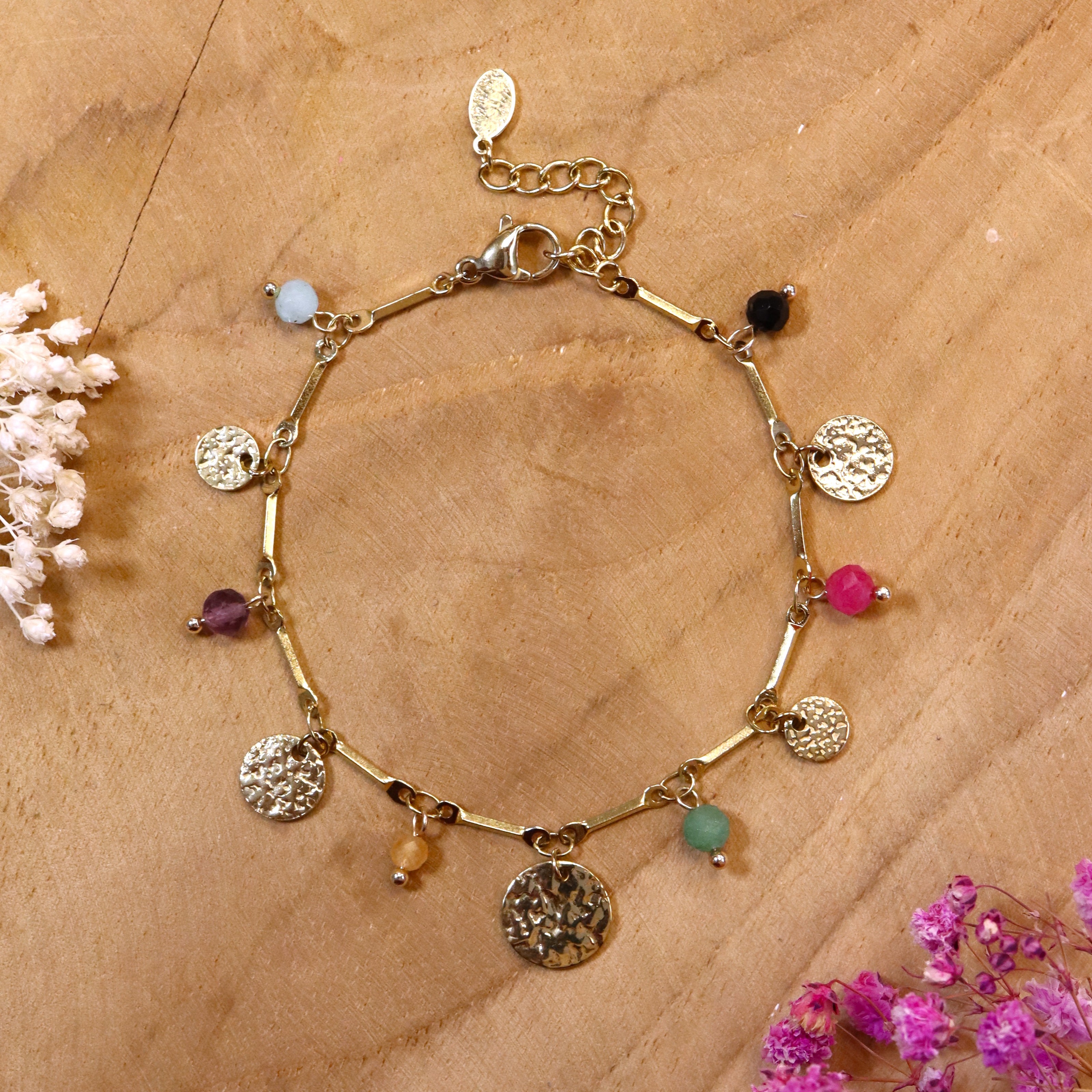 Stainless steel bracelet - with gemstone and coins