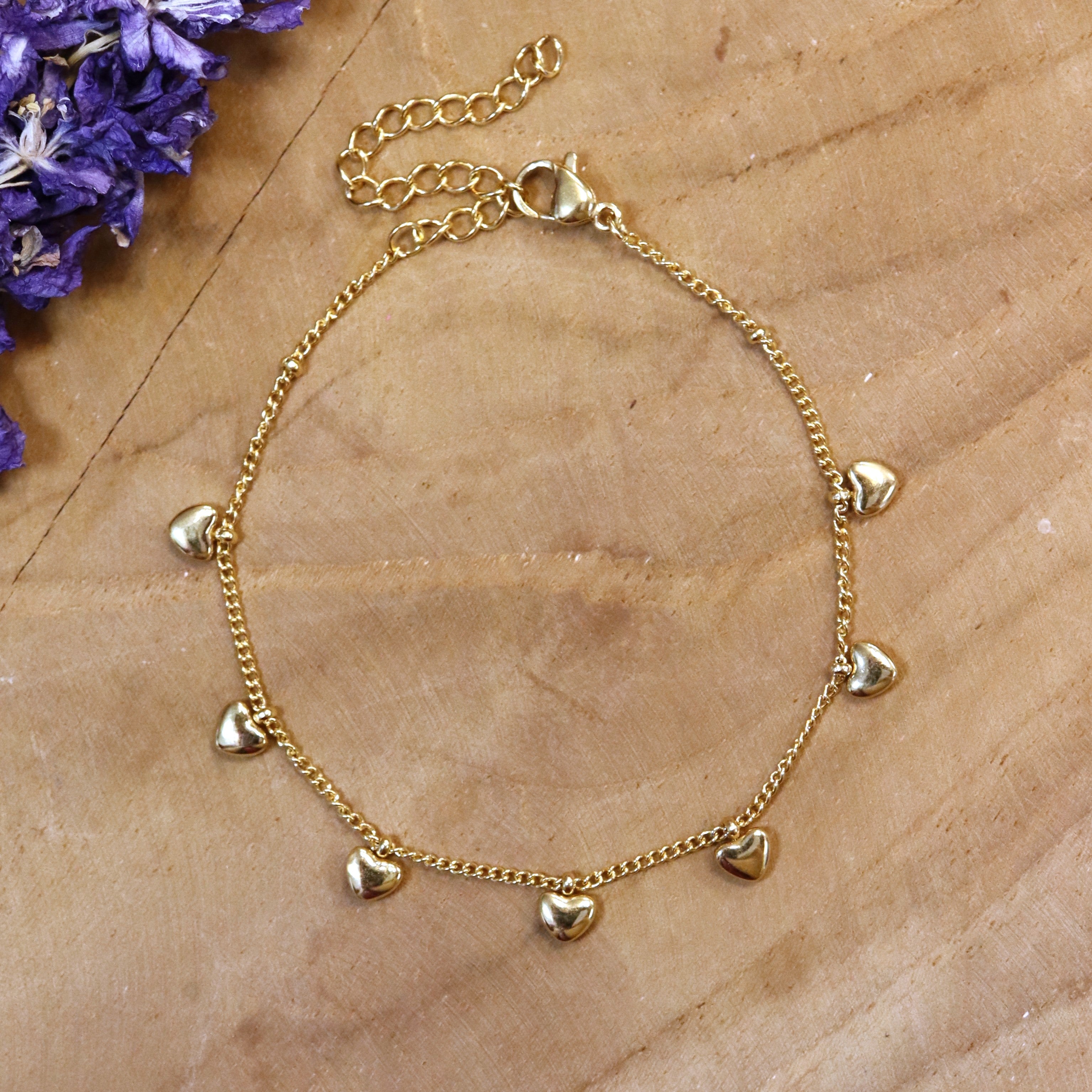 Stainless steel bracelet - with small heart charms