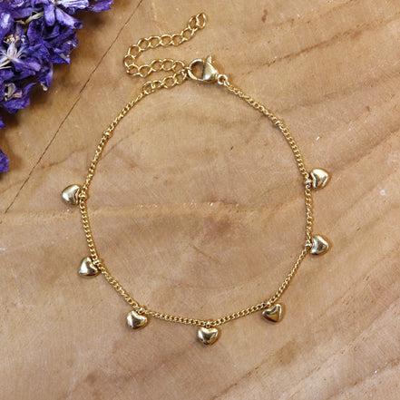 Stainless steel bracelet - with small heart charms