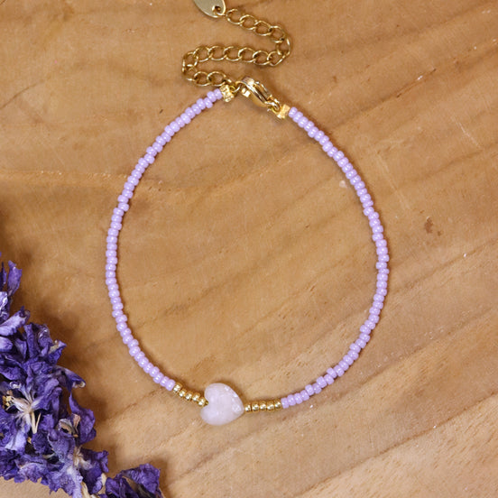 Armband lila met maansteen goud