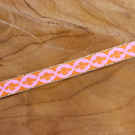 Ribbon flower orange-pink with gold edge