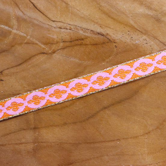 Lint bloem oranje-roze met gouden rand