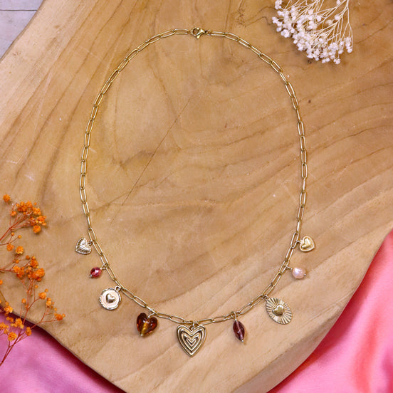 Charm-Halskette aus Edelstahl – mit goldenen Glasperlen