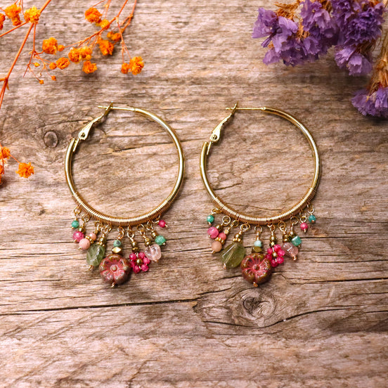 Statement oorbellen - met edelsteen bedeltjes