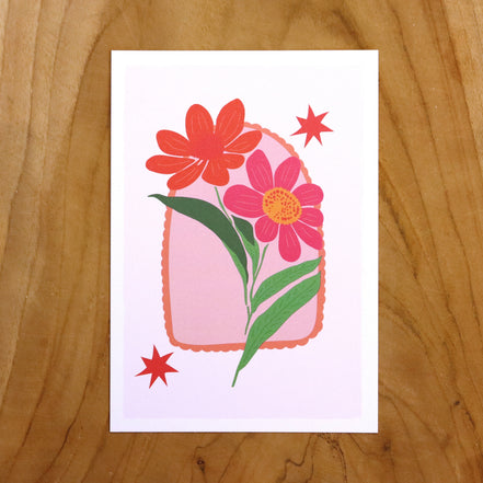 Karte - Blumen rosa und rot