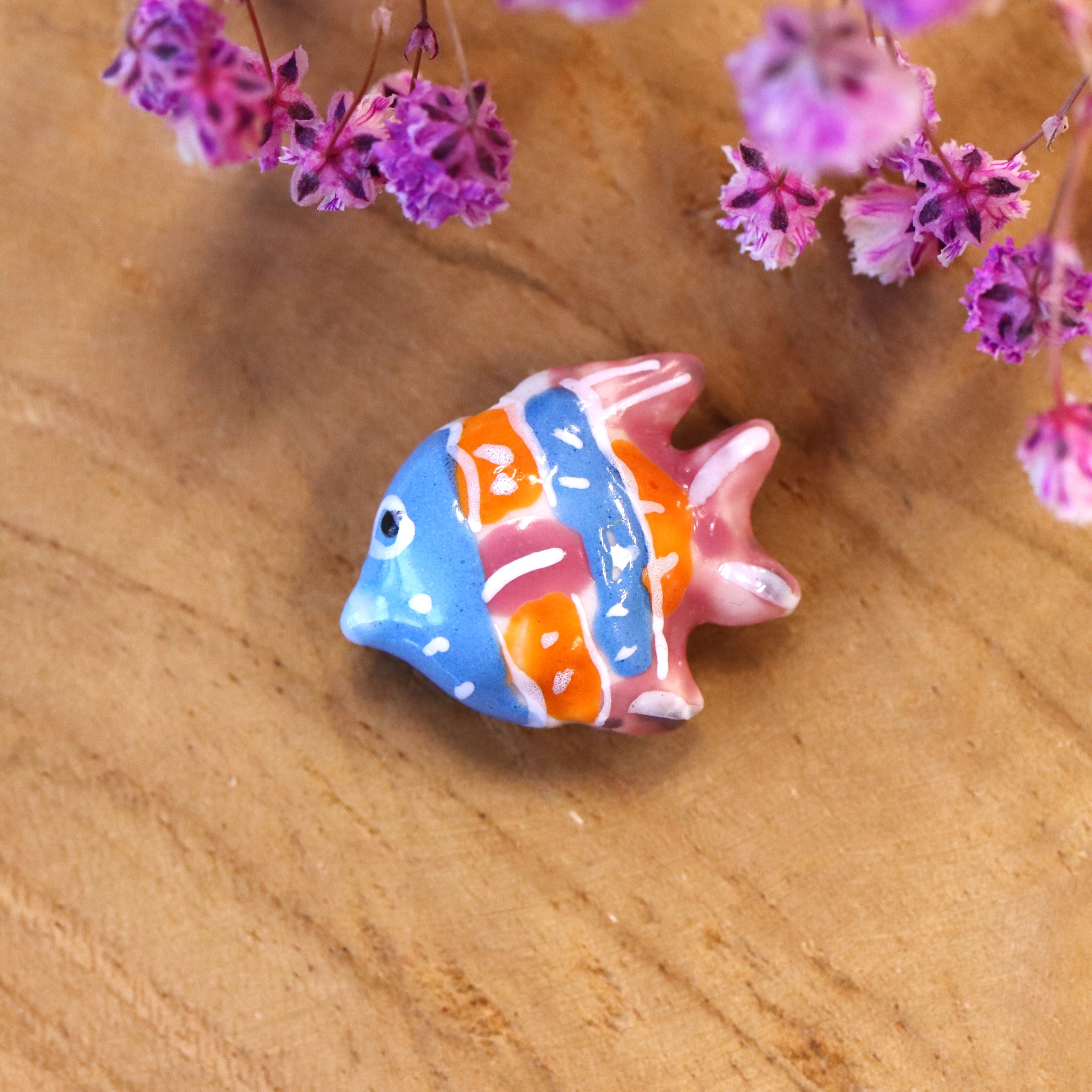 Ceramic fish - light blue pink