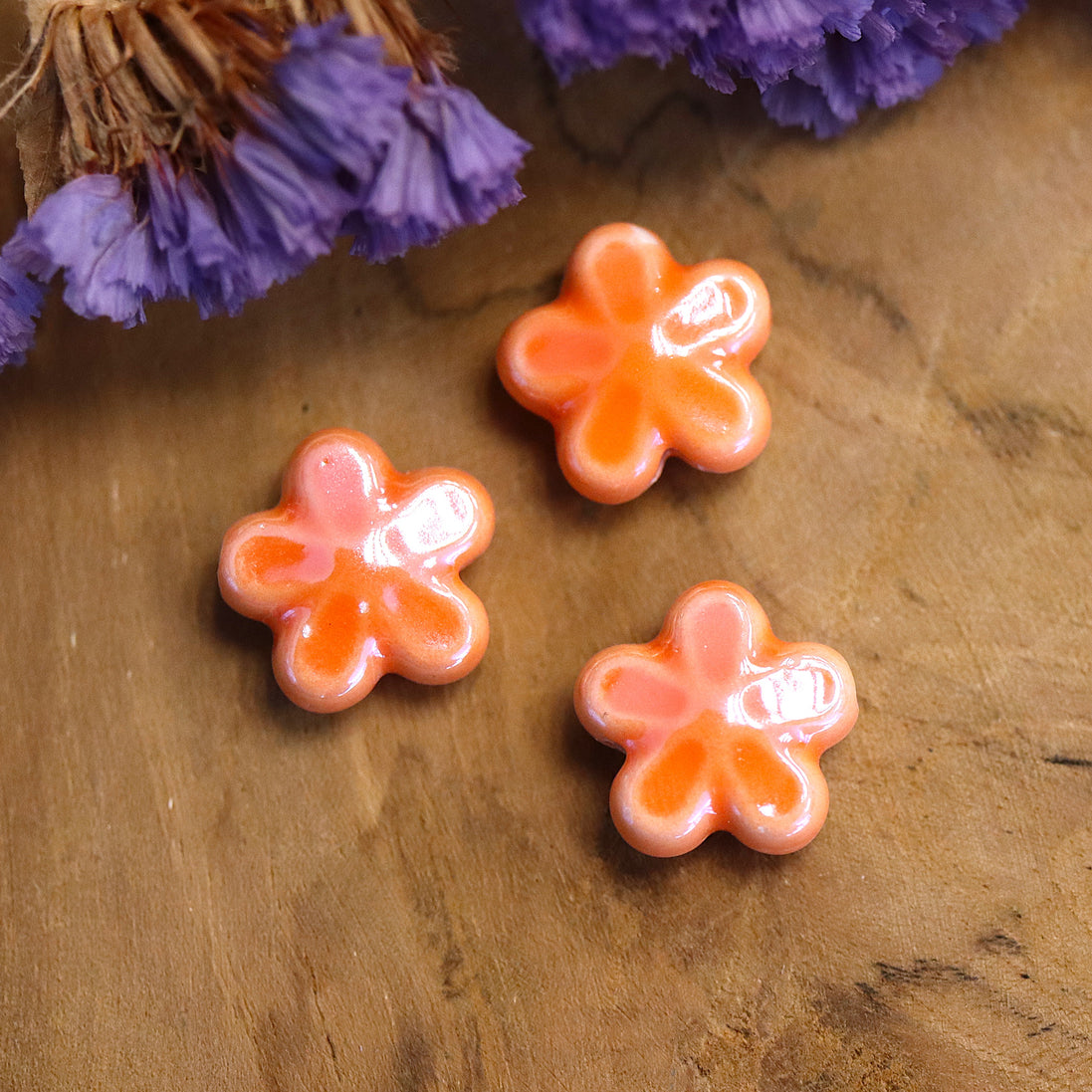 Bead orange - ceramic flower