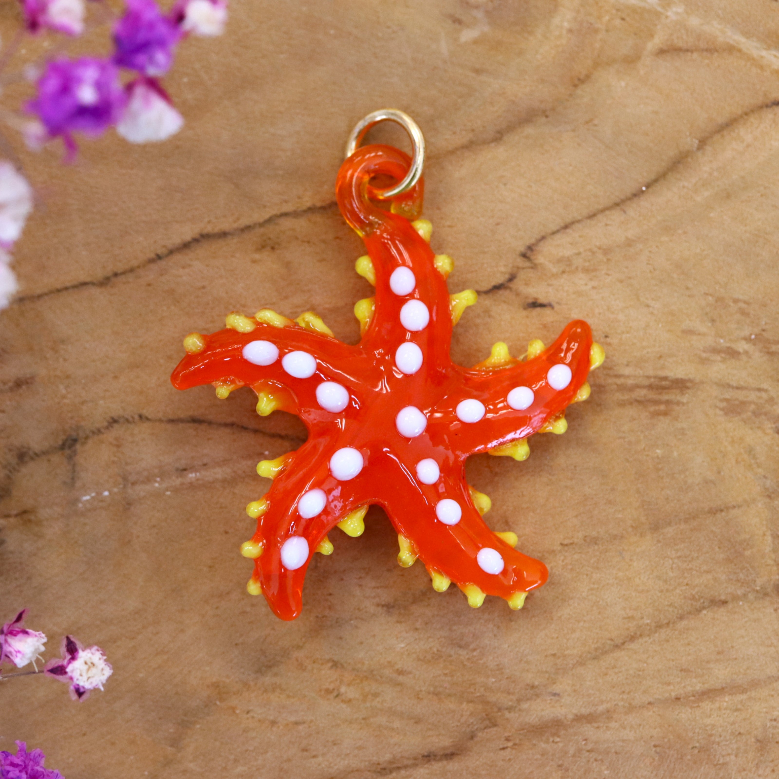 Necklace charm - glass starfish orange