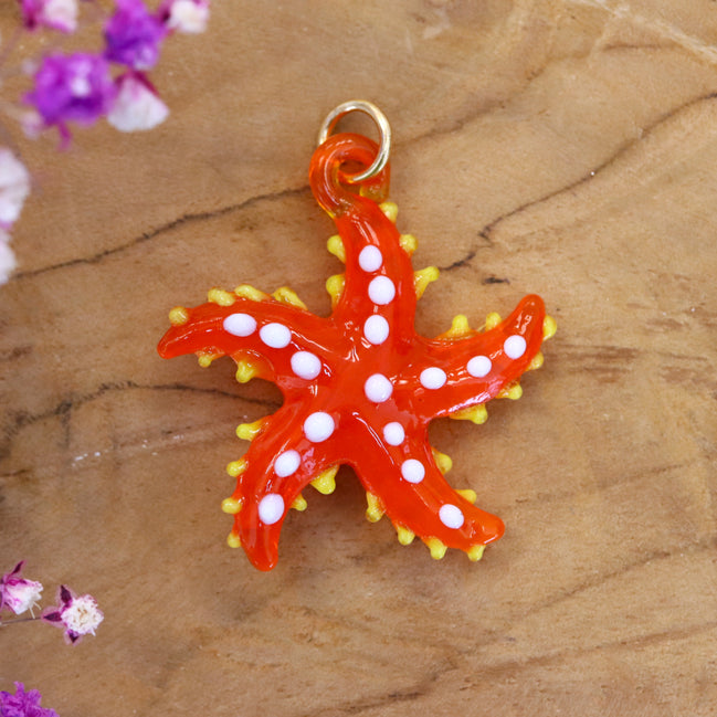 Necklace charm - glass starfish orange