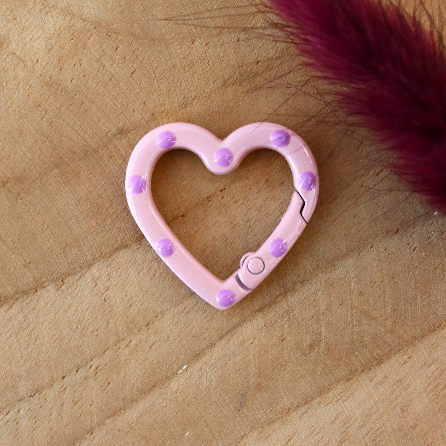Sleutelhanger hart - mauve met paarse stippen