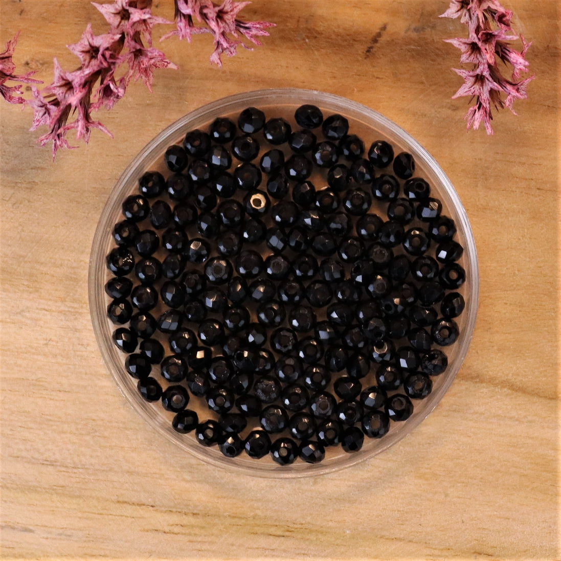 Rondel facetkralen 2x3 mm - Jet