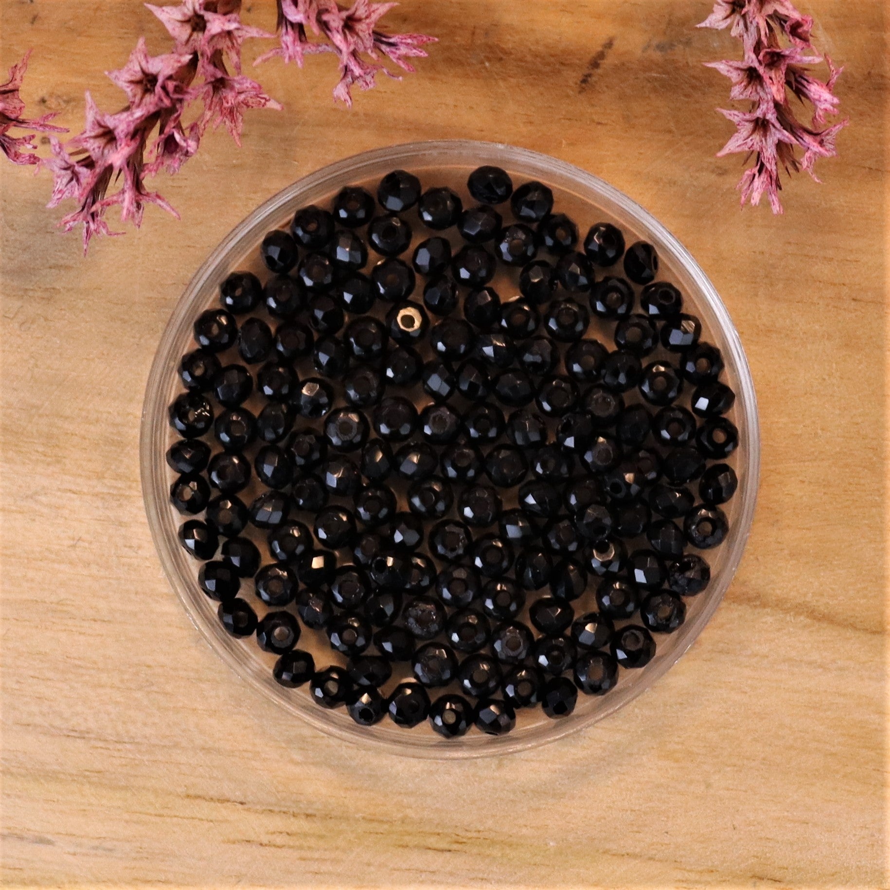 Rondel facetkralen 2x3 mm - Jet