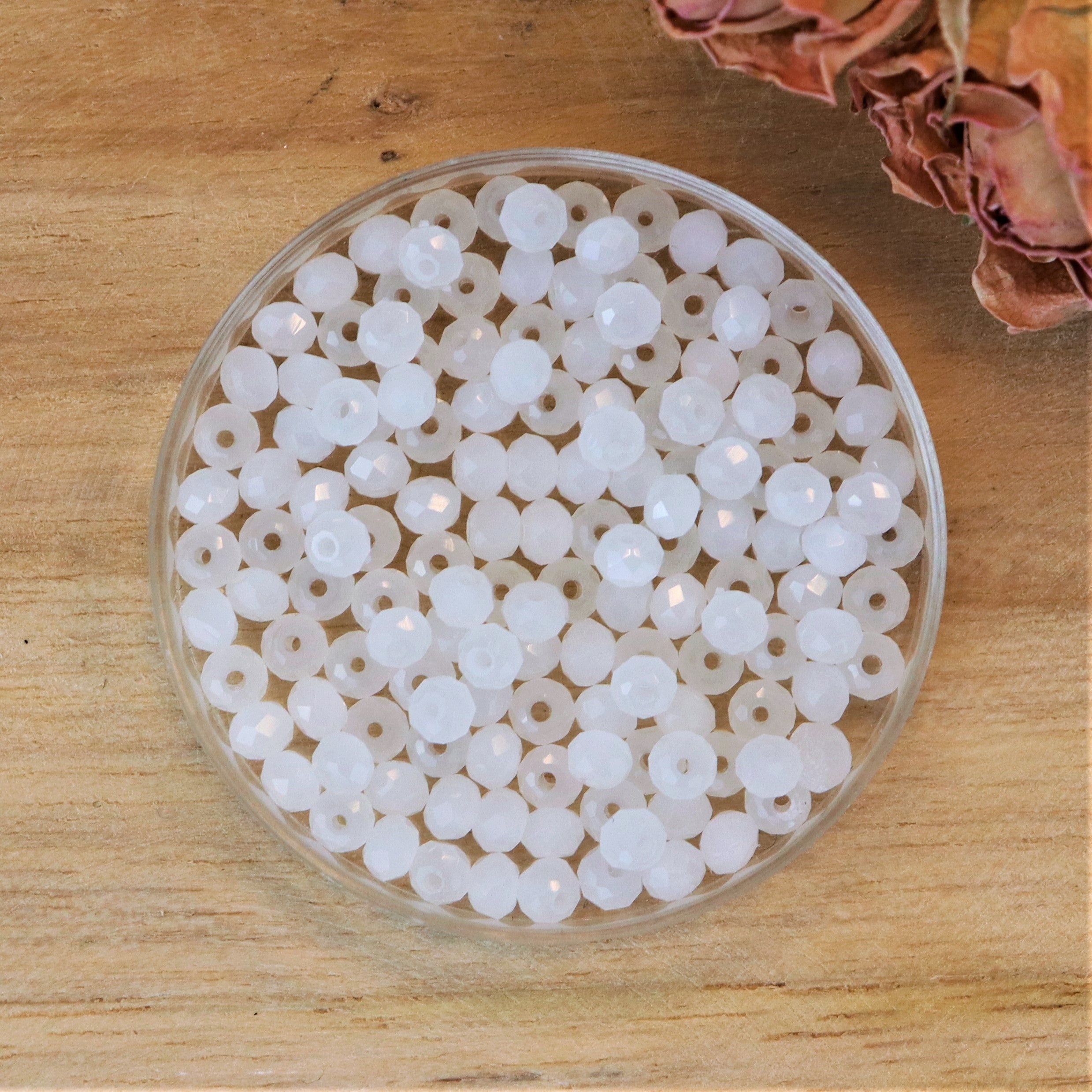 Rondel facetkralen 2x3 mm - White opal