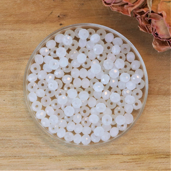 Rondel facetkralen 2x3 mm - White opal