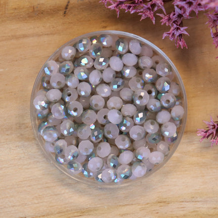 Rondel facetkralen 3x4 mm - Cream diamond coating