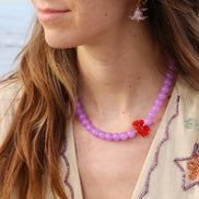 Beaded necklace - purple with crab charm