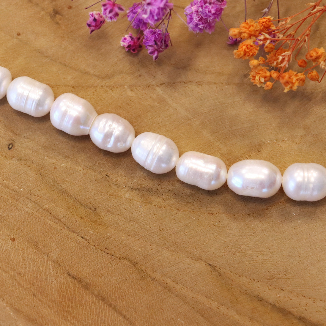 Zoetwaterparels 8x9mm - per streng