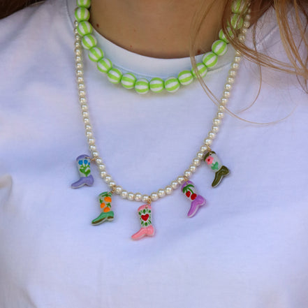 Beaded necklace - pearls with cowboy boots