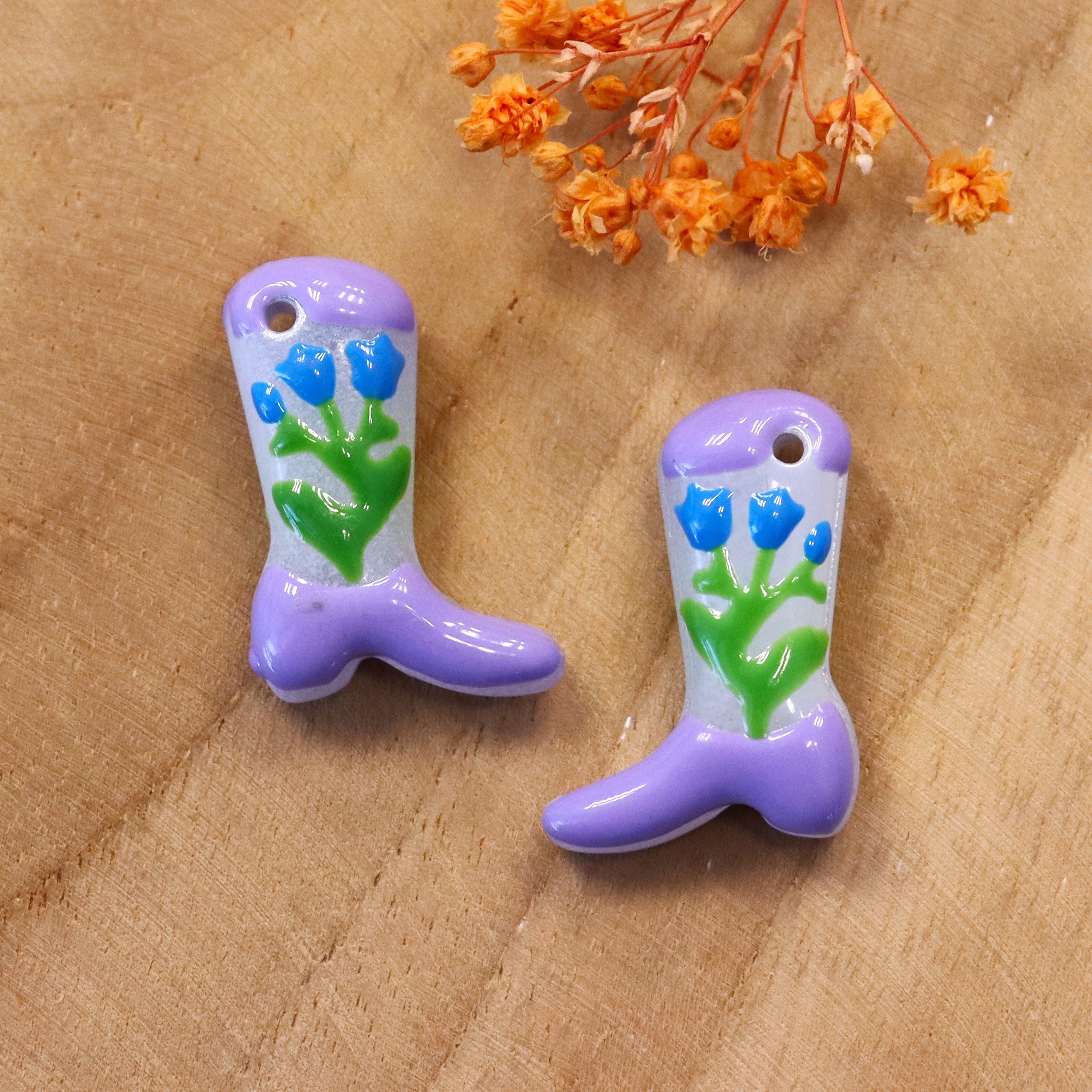 Lampwork cowboylaars - lila met bloemen