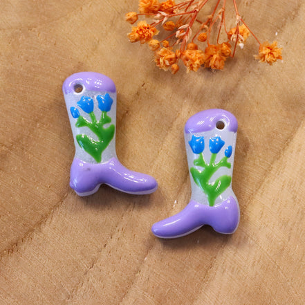 Lampwork cowboylaars - lila met bloemen