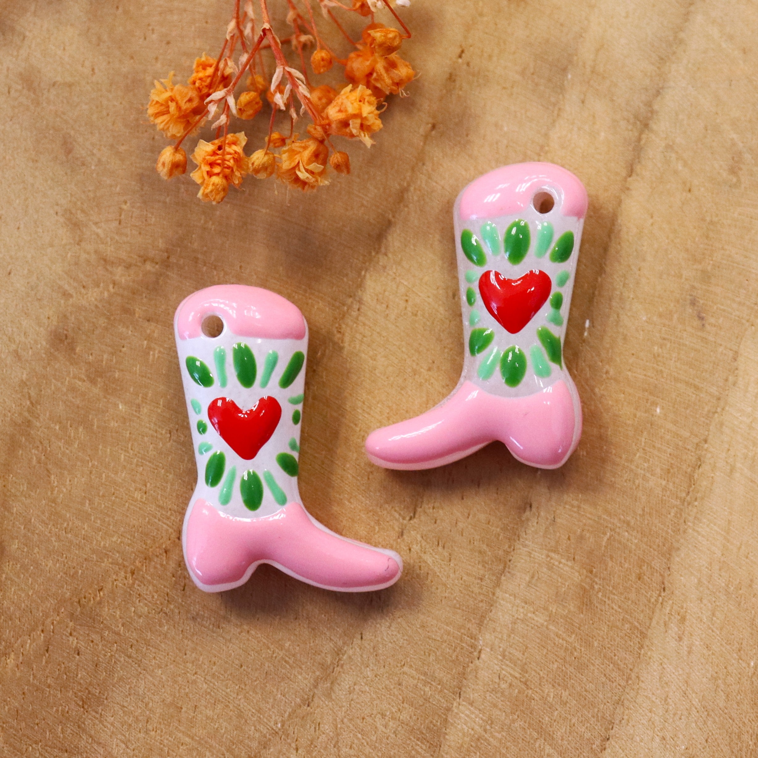 Lampwork-Cowboystiefel – rosa mit Herz